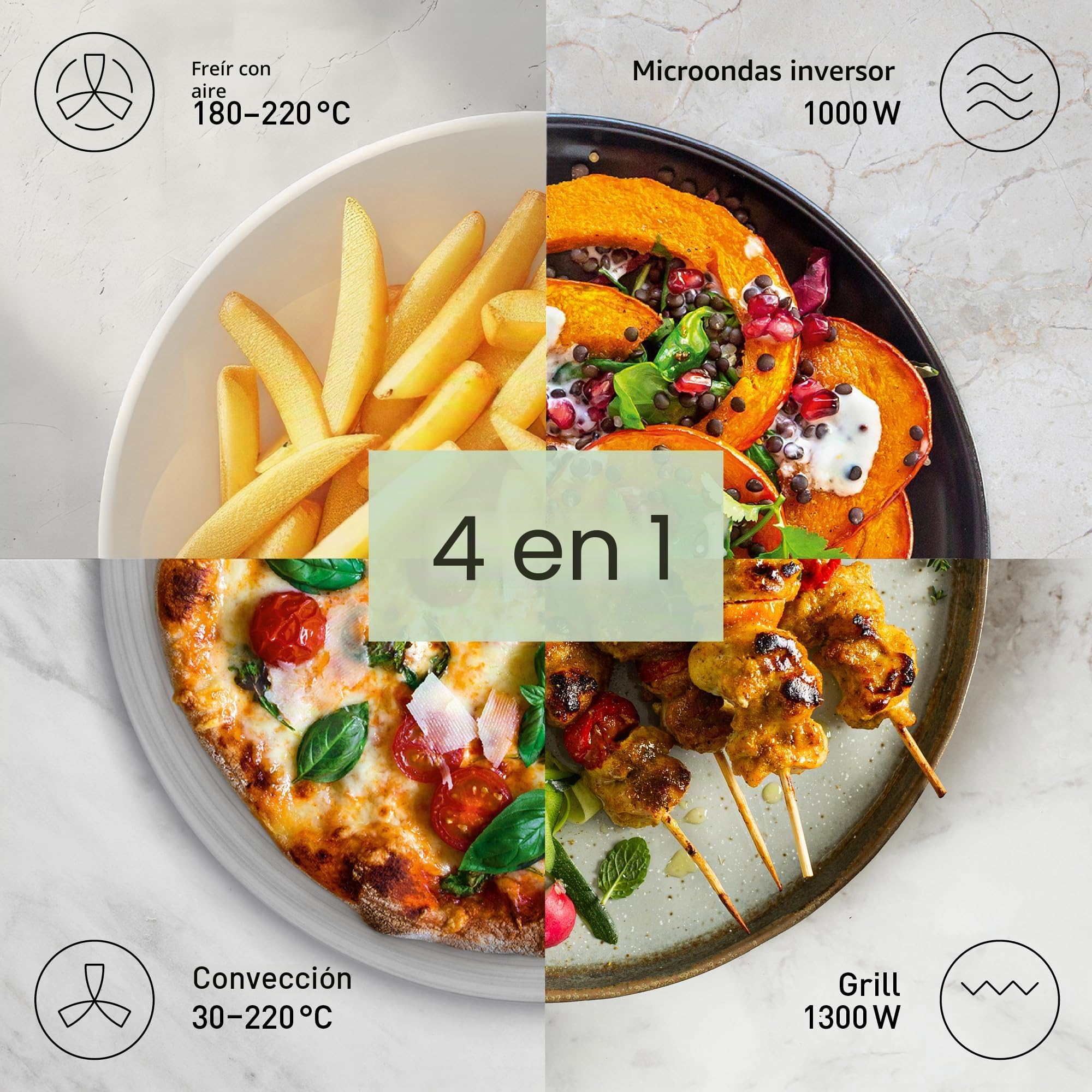 Panasonic NN-CT55RWEPG Horno Microondas Combinado 4 en 1 de 27 L con Freidora De Aire, Inverter de 1000 W, Grill de 1300 W, Convección, 19 Programas Automáticos, Blanco