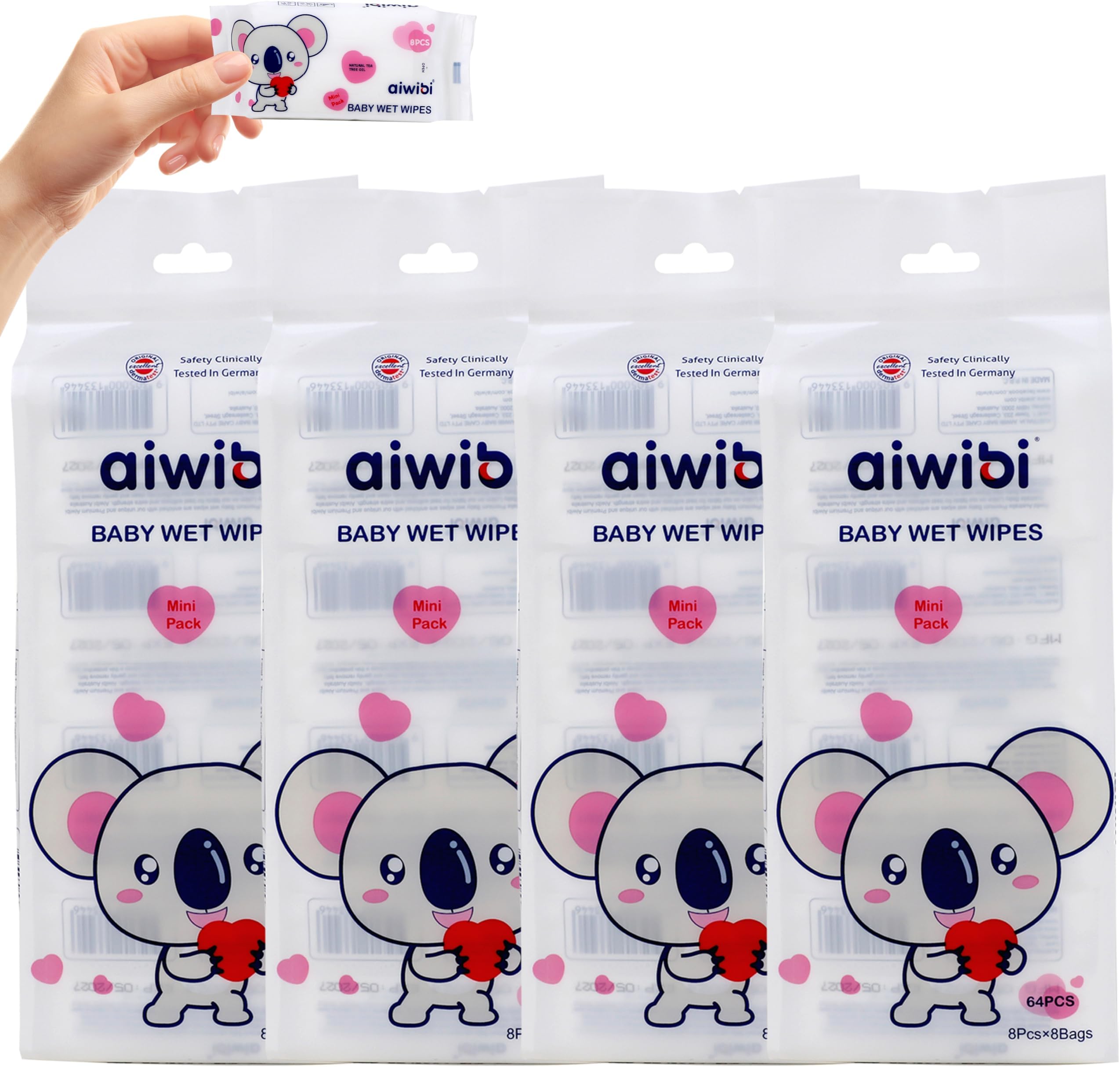 Baby Wipes Sensitive Skin Wet Wipes, Aloe, 99% Purified Water, Natural Tea Tree Oil, 256 Count (32 Packs of 8), Ultra Soft - Paraben & Alcohol Free for Newborns Diaper Wipes