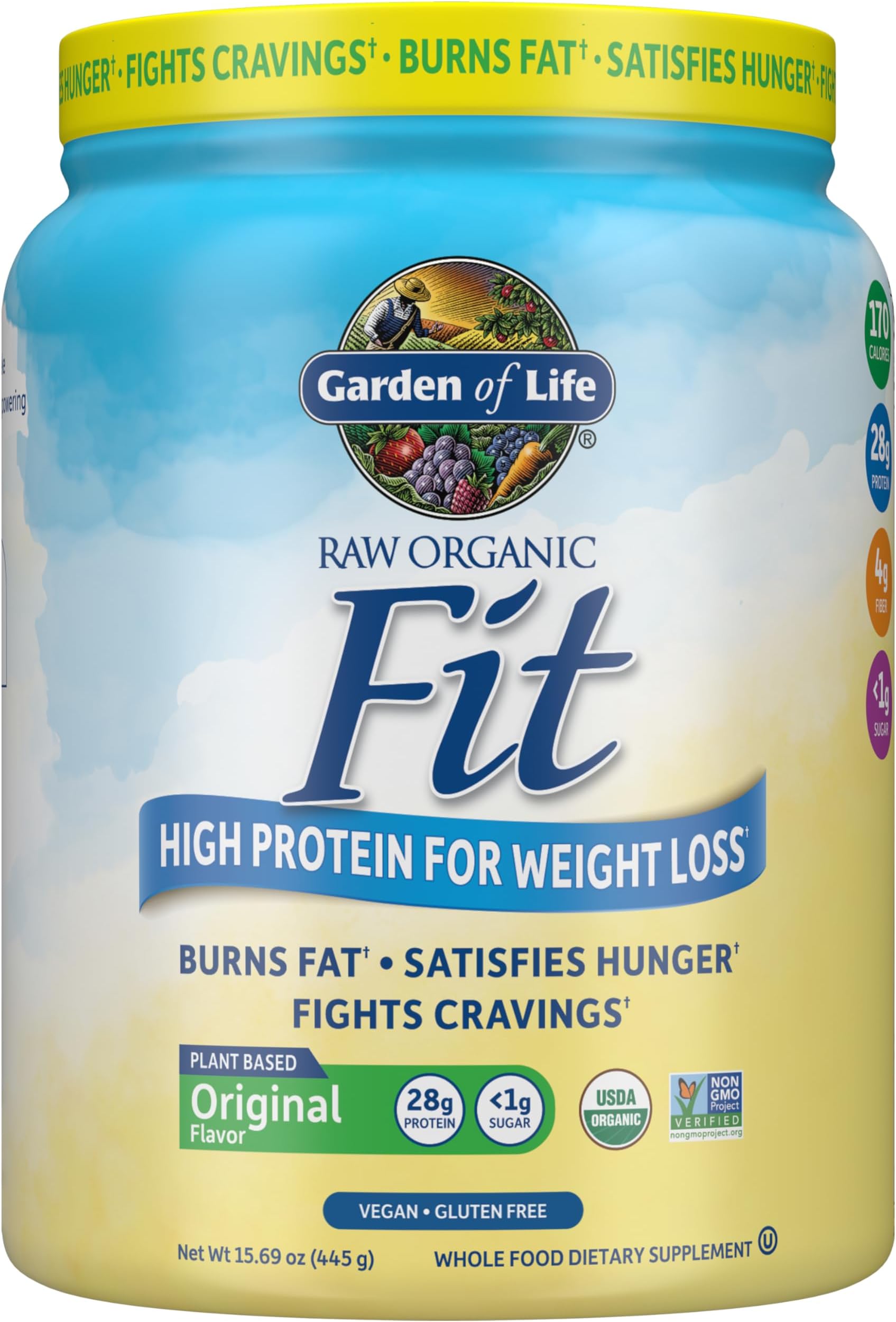 Garden Of Life Raw Organic Fit Powder, Original - High Protein For Weight Loss (28G) PlUS Fiber, Probiotics & Svetol, Organic & Non-Gmo Vegan Nutritional Shake, 10 Servings