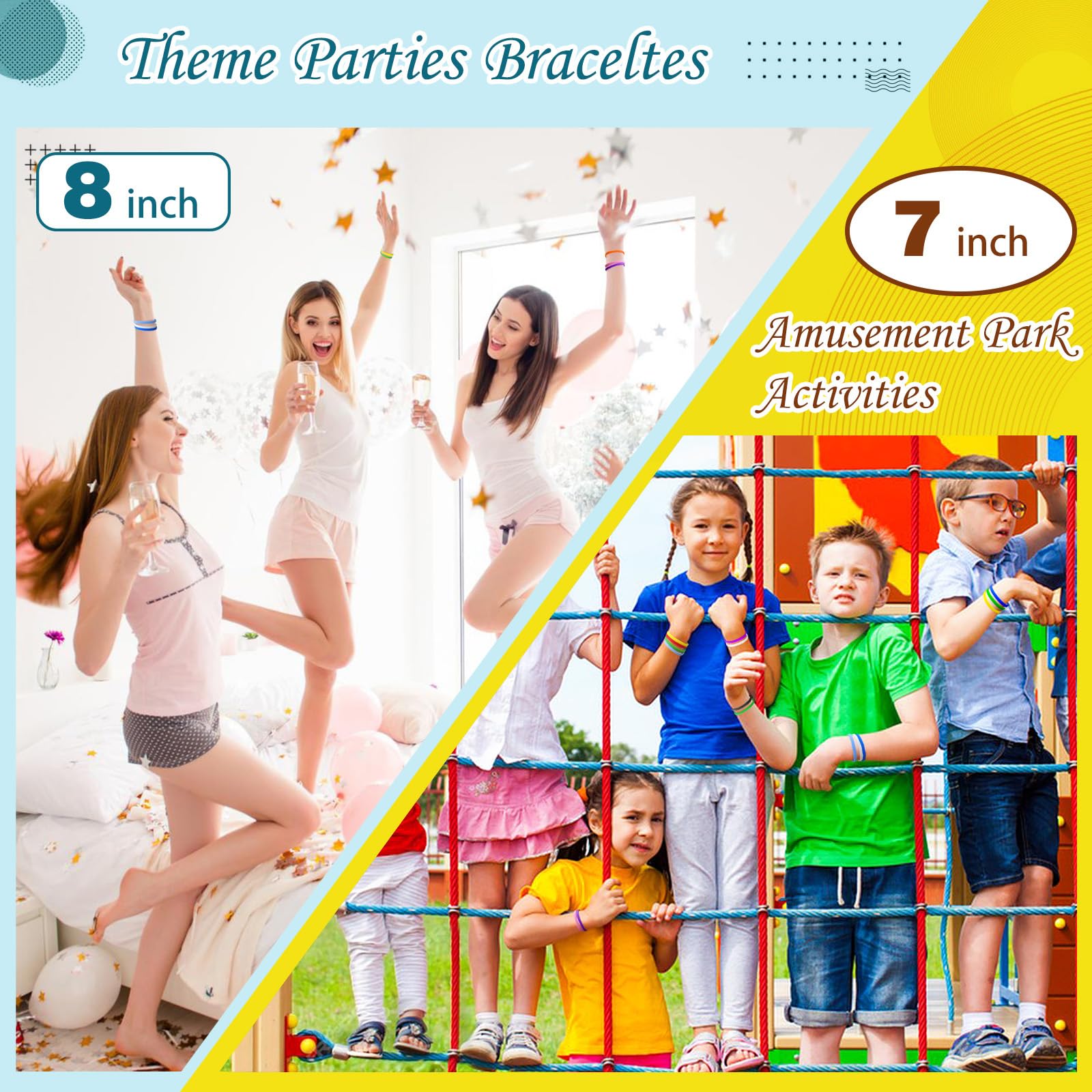 50 pièces Bracelets en silicone pour Adultes, 8 inch Bracelets en caoutchouc élastique pour le sport Cadeaux en vrac les fournitures pour enseignants Décorations de fête jaune