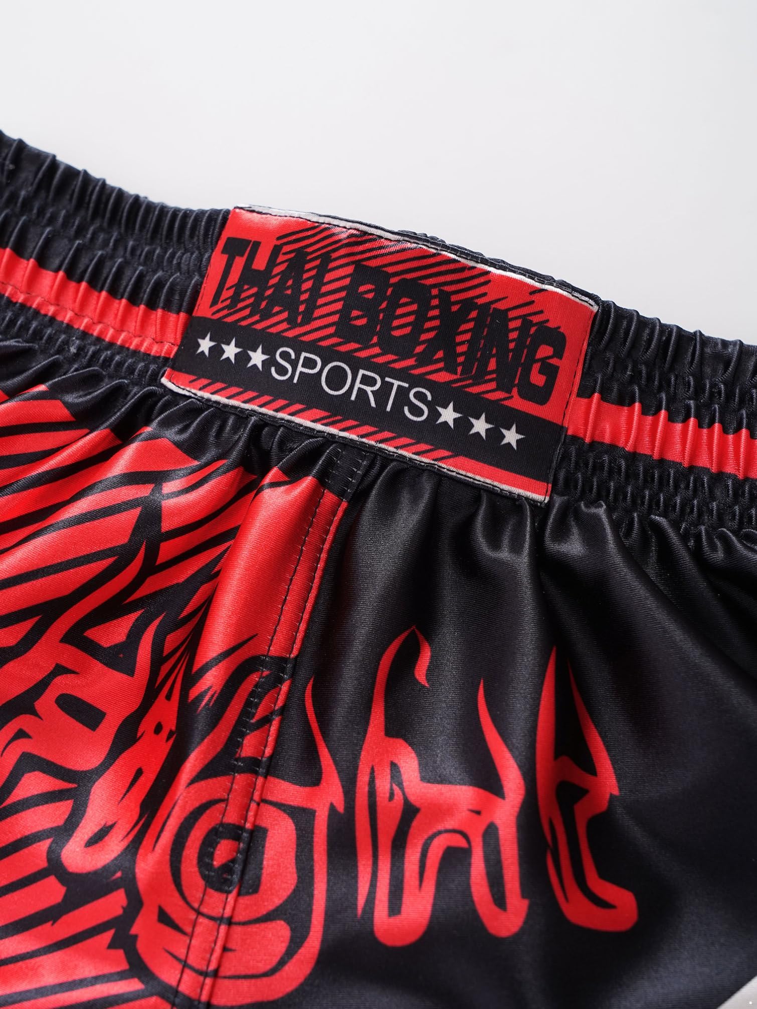 Pantalones cortos de Muay Thai para niños, boxeo, artes marciales, kickboxing, Rojo y negro., 5-6 Años