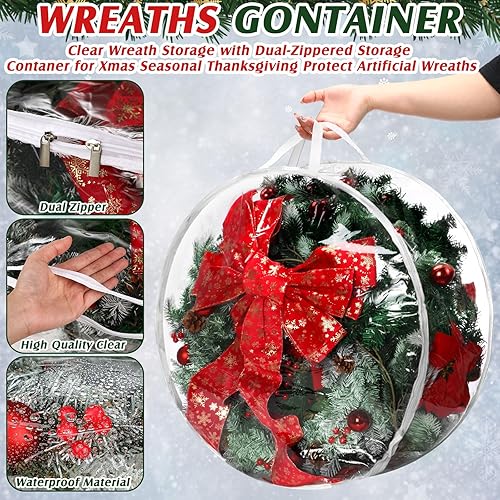 Miniatura 3 de Aliceset 9 bolsas de almacenamiento de corona de Navidad de 36 pulgadas, bolsas de almacenamiento de Navidad con ventana transparente, contenedor de