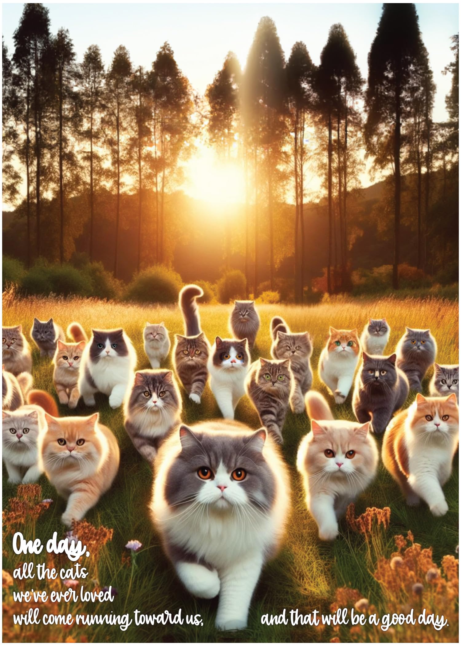 Glory To Dog One Day, All the Cats We’ve Ever Loved Will Come Running Toward Us and That Will Be a Good Day Sympathy Card with Greeting Card Mailing
