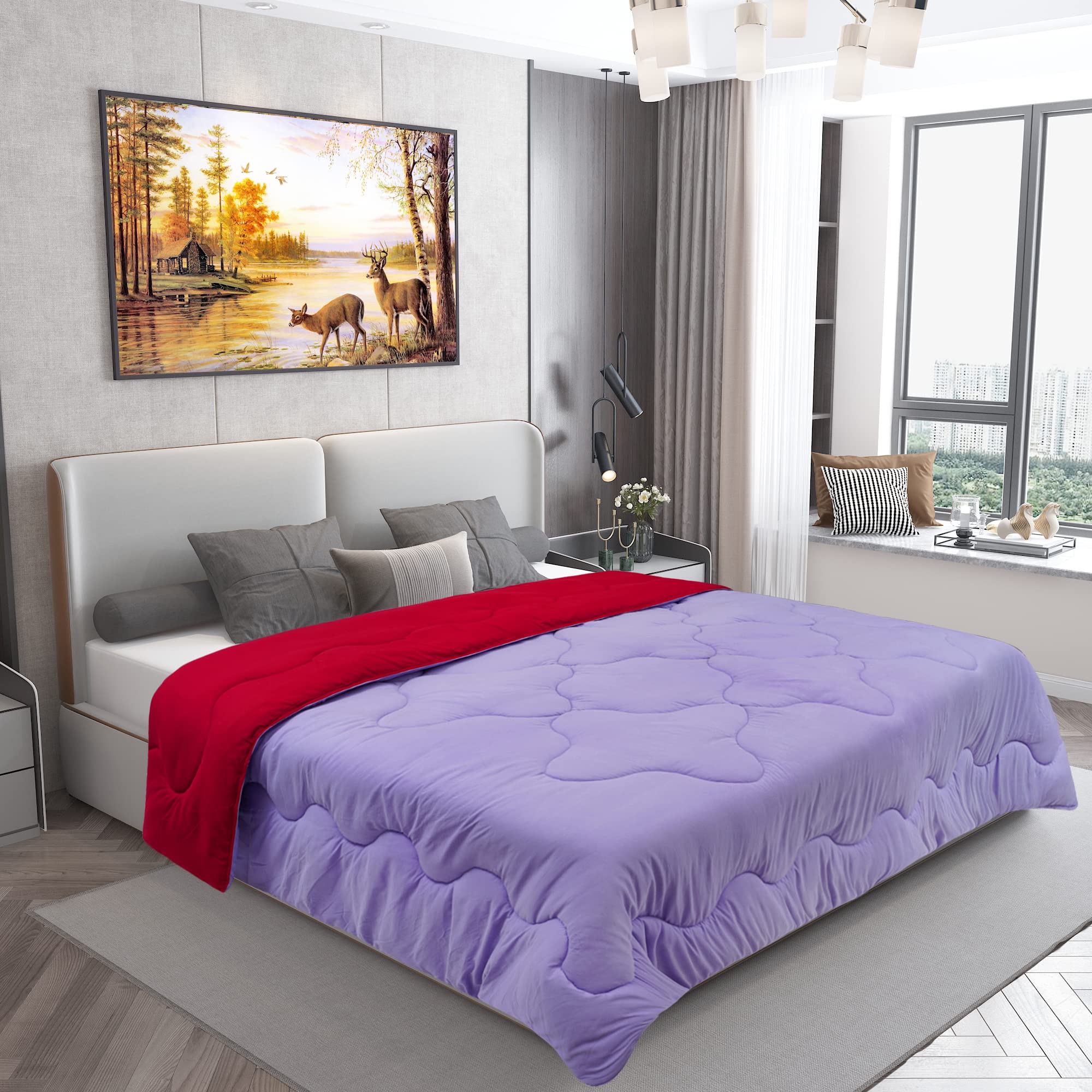 DREAM CARE Microfiber Reversible AC Comforter Single Bed | Winter Comforter | Blanket | Ultra Soft & Light Weight Quilt Duvet| 450 GSM | Dual Color (Lilac & Maroon)