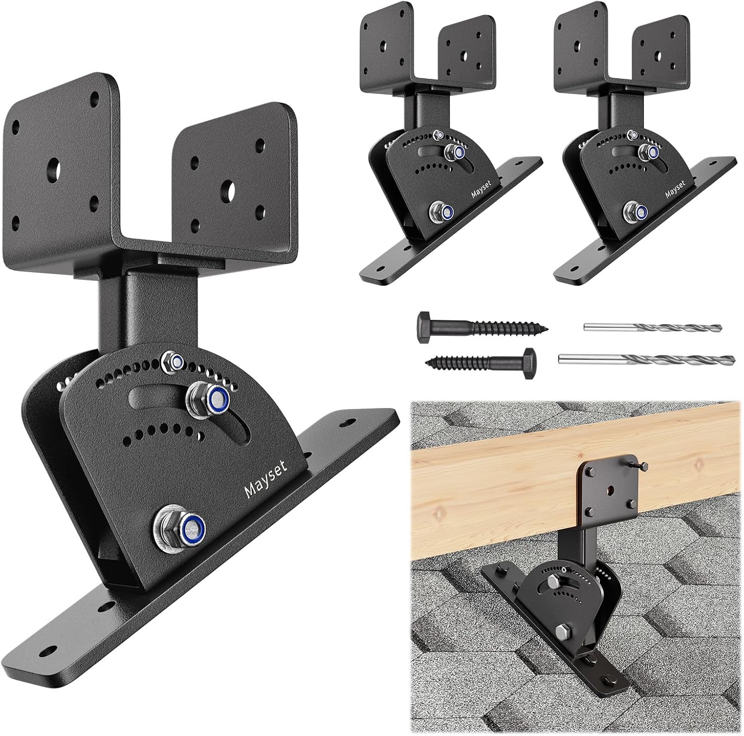 Pergola Roof Riser Adjustable & Anchored Angle Heavy Duty Patio Roof Riser Brackets for Wood Patio Cover Gazebo (3Pack)