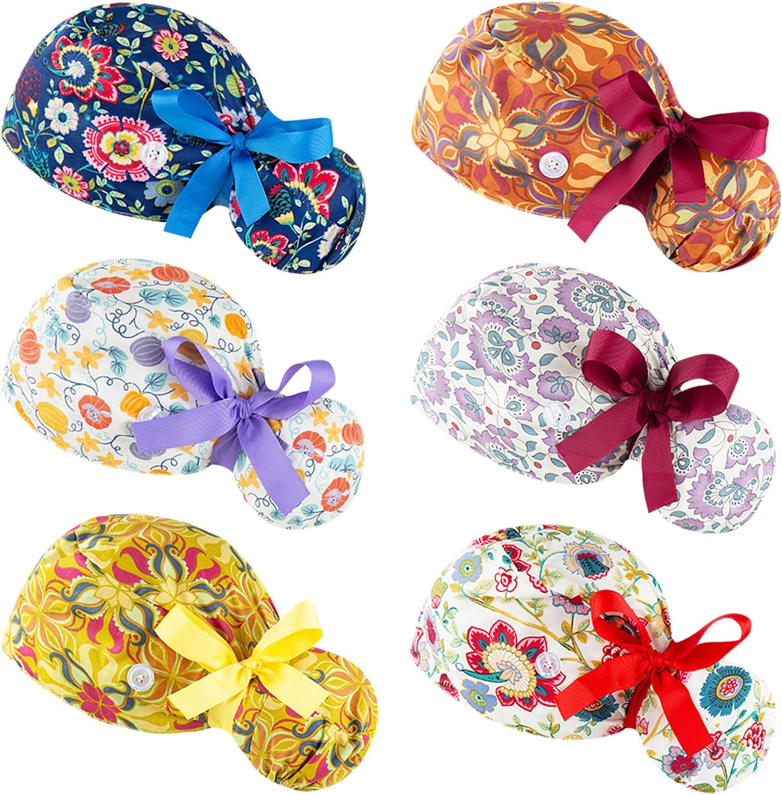 Scrub Caps Frauen Bouffant Scrub Hüte Kappen für Krankenschwestern, verstellbare Arbeitskappe Pferdeschwanz Beutel Tie Back Hüte