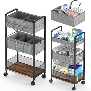 2In1 Baby Diaper Caddy & 3-Tier Rolling Diaper Cart, Diaper Caddy Organi...