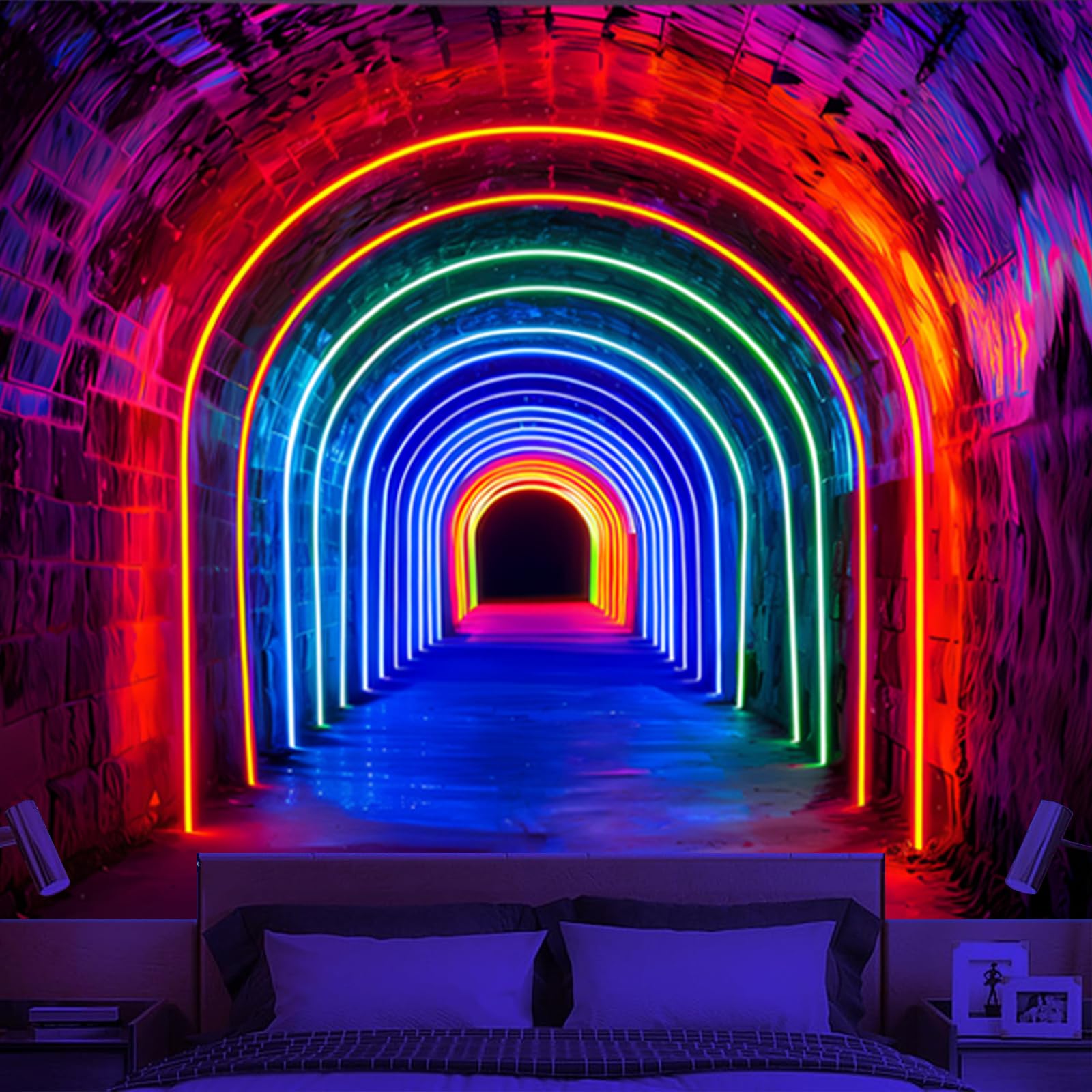 Avinyl Blacklight 3D Wall Tapestry for Bedroom, Glow in the Dark Funny Posters Tapestries for Gamer Teens, UV Reactive Cool Backdrop for Living Gaming Room Dorm Festival Decor 51in X 60in