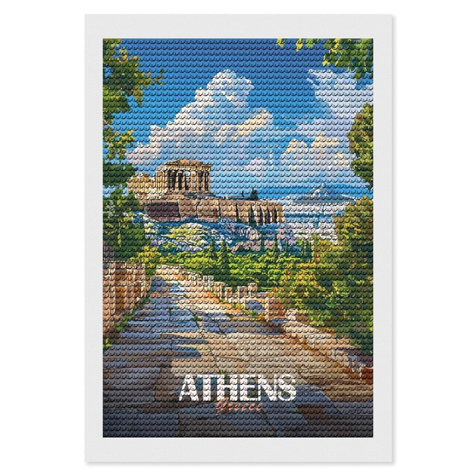 Junmoney Athens, Greece Travel (2) Diamond Art Canvas 8"x12", for Adults, Printed Canvas, Home Wall Decor, Gift Idea, Mindful Craft Activity