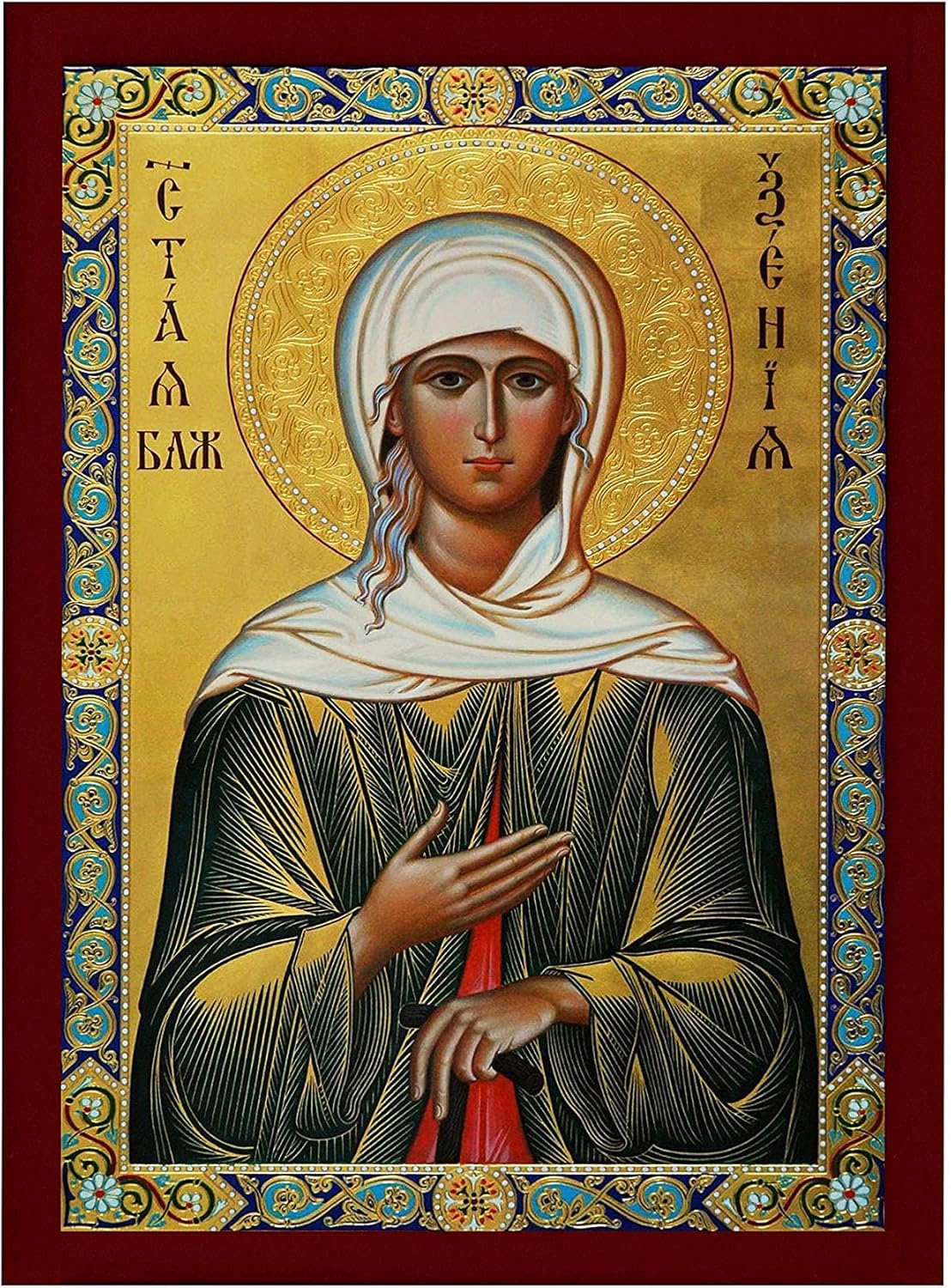 Saint Xenia icon, Handmade Greek Orthodox icon of St Xenia of St. Petersburg, Byzantine art wall hanging icon wood plaque, religious decor