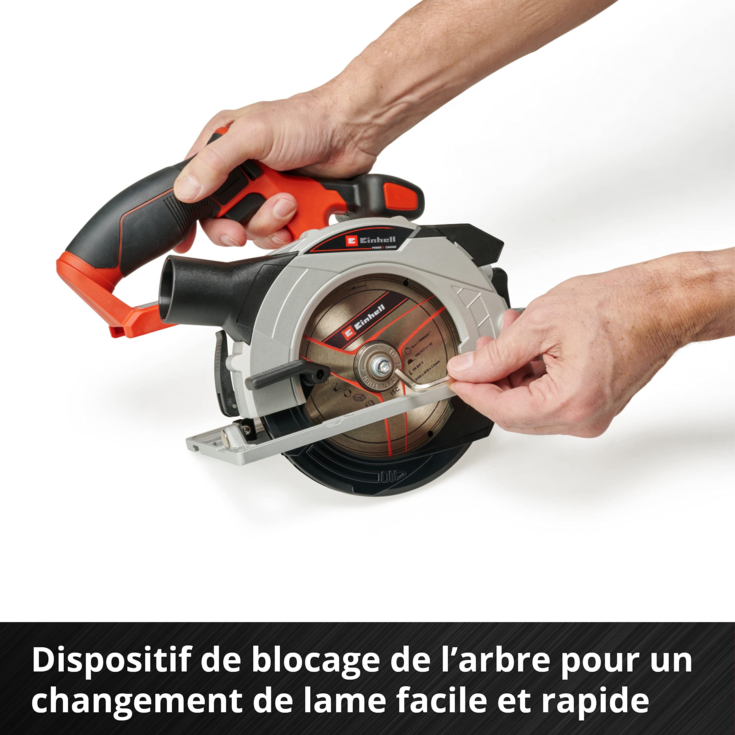 Einhell Scie circulaire Ø150mm sans fil TE-CS 18/150 Li-Solo Power X-Change (18V, Réglage sans outil de la profondeur de coupe et de l’angle d’inclinaison, LED) Livré sans Batterie ni Chargeur