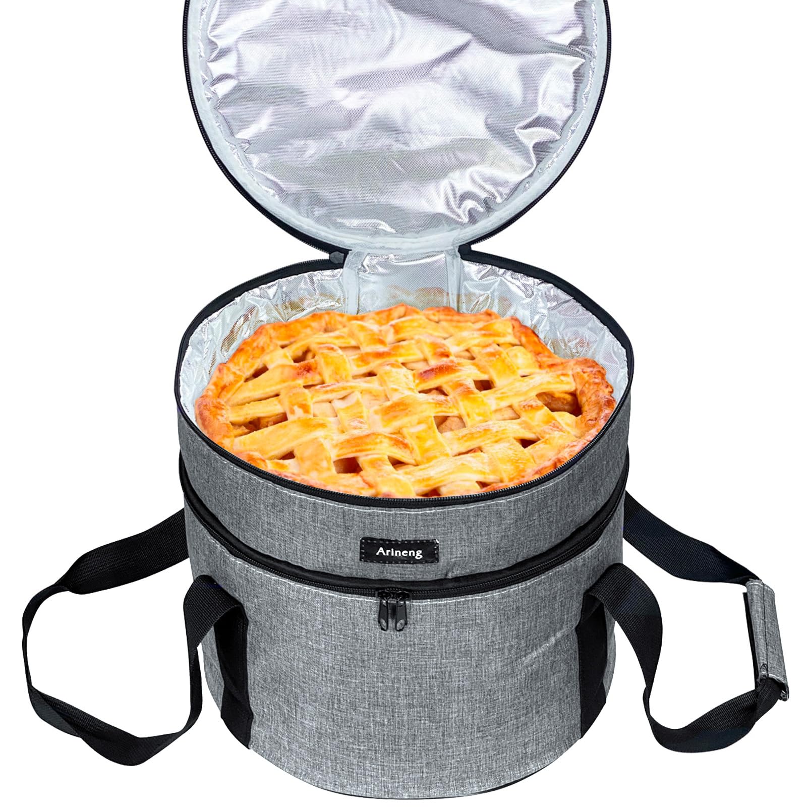 Kuchenträger Hartseitiges Design, Isoliertasche für Aufläufe, runder isolierter Kühler, Kuchenblech mit Deckel und Griff für heiße und kalte Speisen, Auflaufformen (Grau)