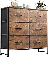 Vista 1 de WLIVE 6 Drawer Dresser for Bedroom, Fabric Double Dresser, Storage Tower with Fabric Bins, Chest of Drawers for Closet, Living Room, Hallway, Rustic