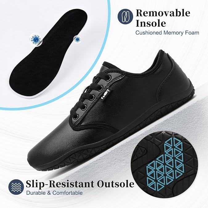 Geweo Unisex Barefoot Shoes Leather Minimalist Barefoot Trainers Size 37-48
