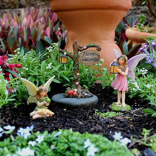 Miniatura 2 de PRETMANNS Fairies for Fairy Garden - Lindos accesorios para un jardín en miniatura al aire libre con figuras y un letrero - Suministros coloridos -