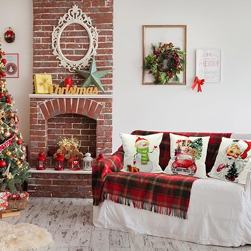 Miniatura 7 de ceiba tree Juego de 4 fundas de almohada navideñas de 18 x 18 pulgadas, diseño de copo de nieve navideño Believe rústico, decoración de sofá y