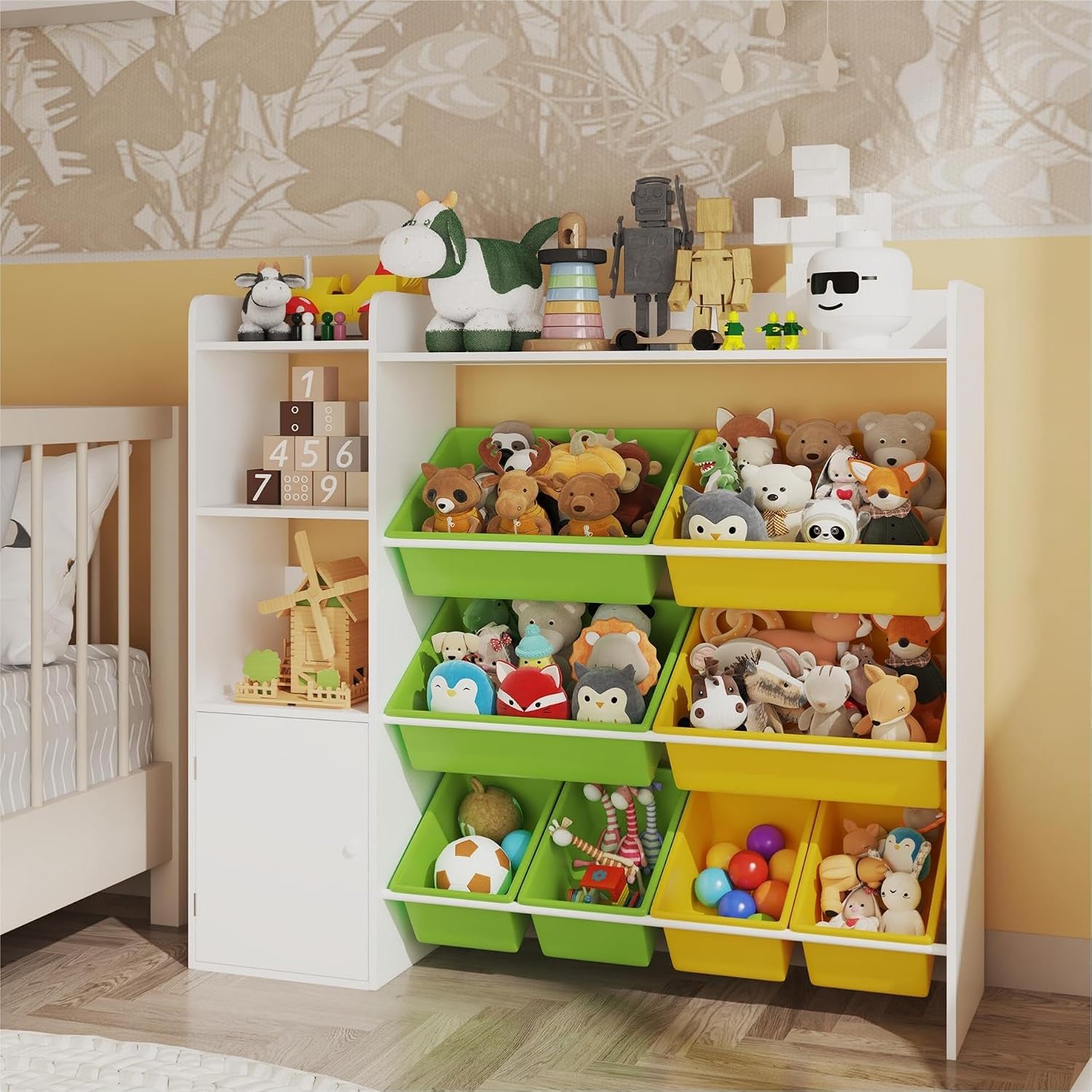 IDEALHOUSE Toy Storage Organizer,Kids Bookshelf,4-Tier Toy Storage Cabinet,Toy Chest Organizer with 8 Removable Storage Bins,Children Bookcase for Kids Rooms,Playroom,Nursery,Kindergarten(Colorful)