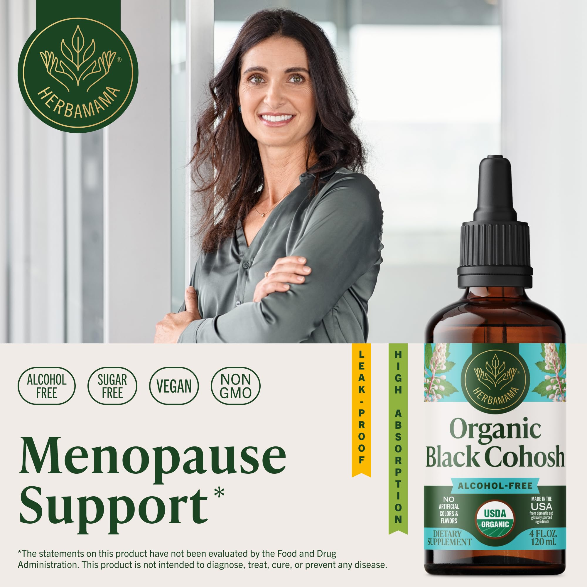 HERBAMAMA USDA Organic Black Cohosh for Menopause Hot Flashes - 4 oz — Amazon image 2