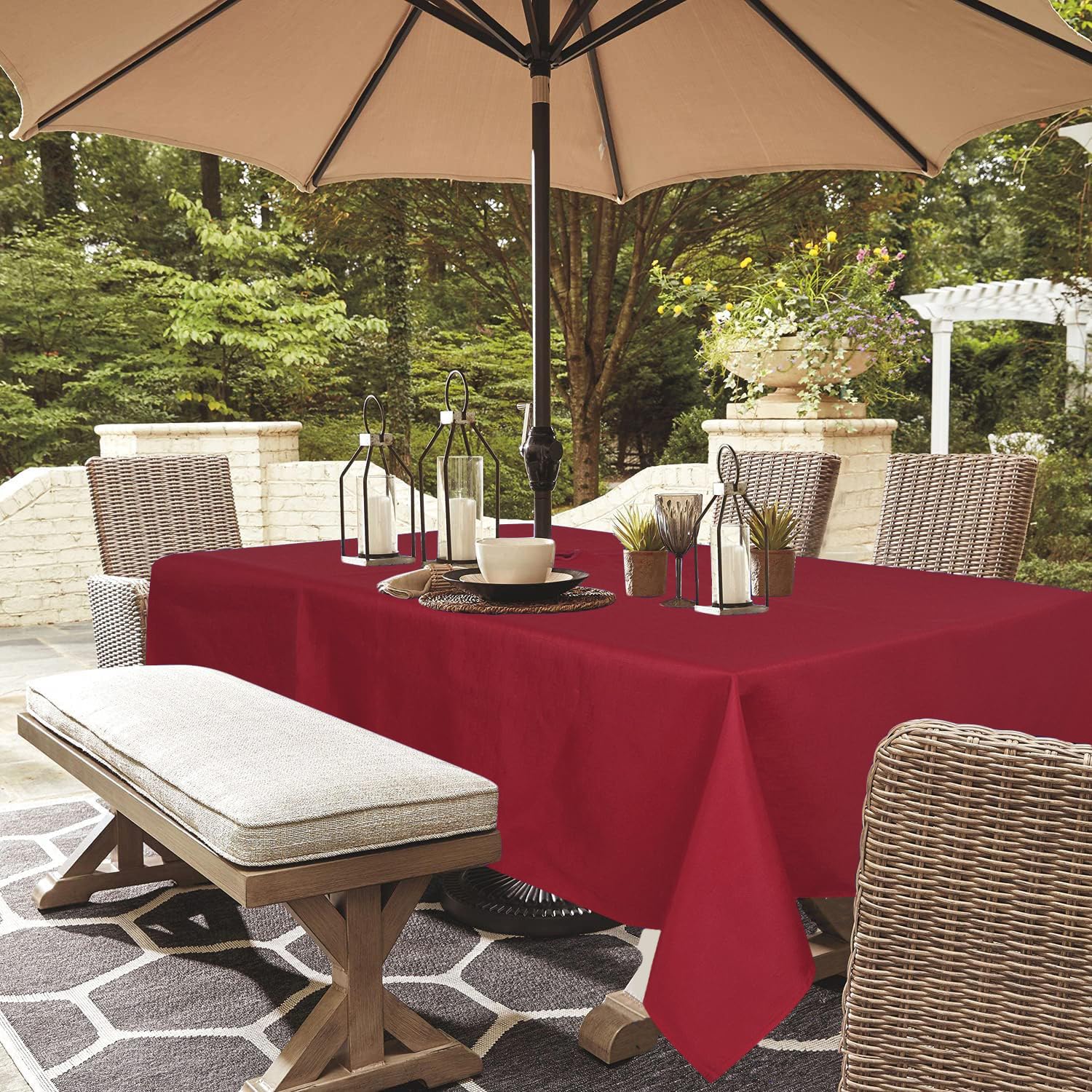 youngseahome Outdoor Tablecloth Wrinkle-Free Stain Resistant Waterproof Polyester Fabric Table Cover with Zipper Umbrella Hole for Picnic/Party/Dinner/Patio Garden(60×84inch,Zippered,Red) — image 1