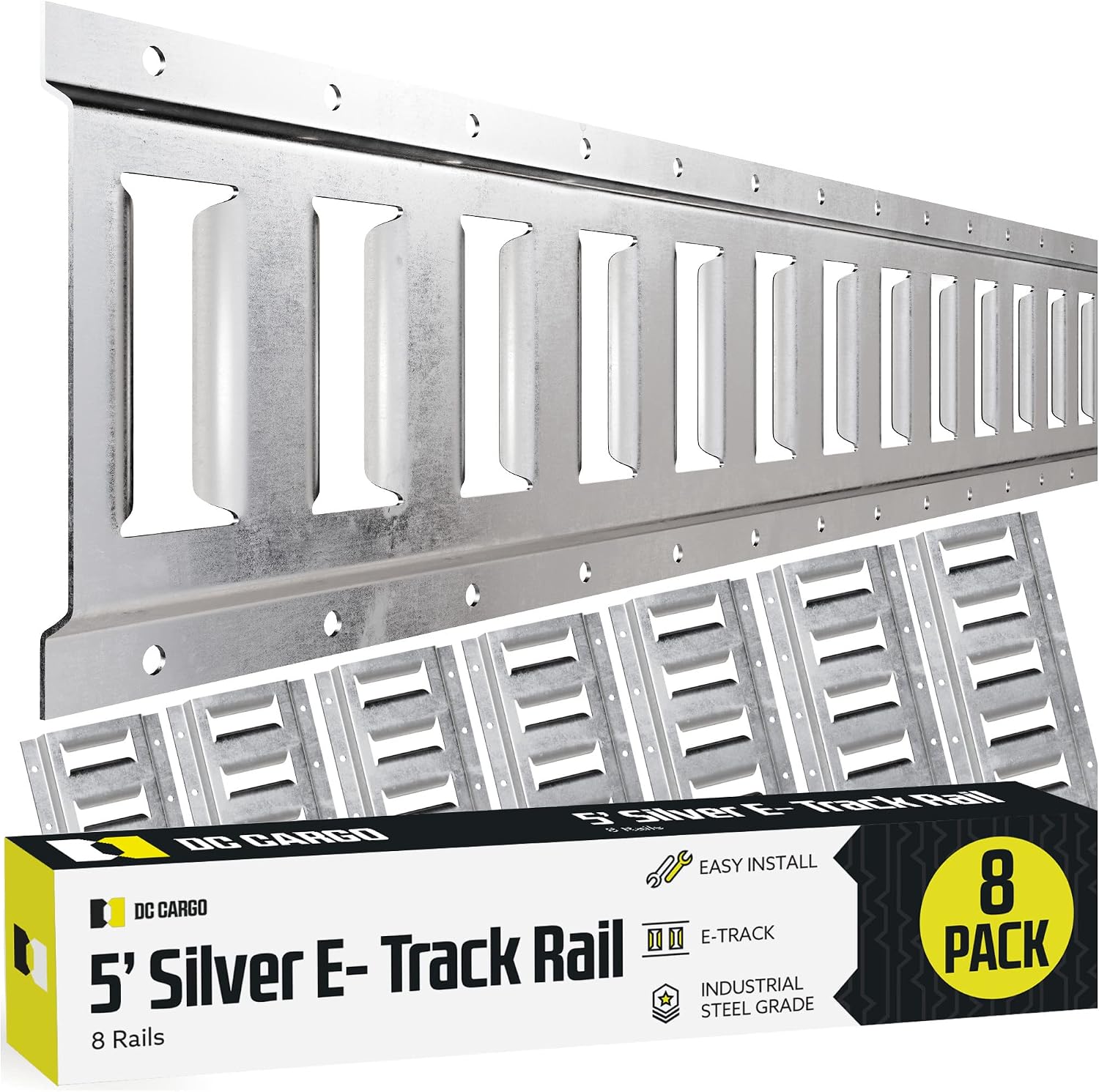 DC Cargo Mall E Track Tie Down Rail Kit 5' (8 Pack) for Garages, Vans, Trailers, Motorcycle Tie Downs, ATV Mountings-ETrack Bar Rails–Galvanized Steel-Secure Cargo & Heavy Loads Up to 2,000lbs