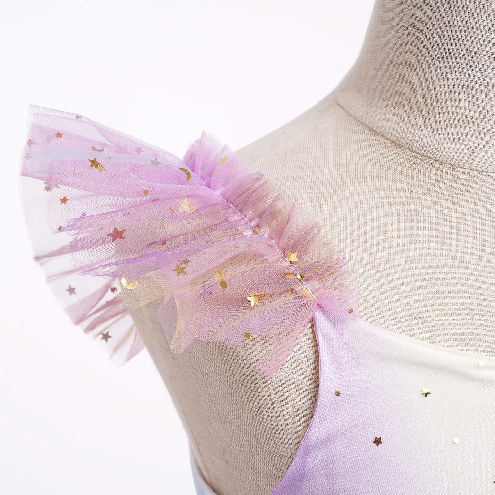 IBTOM CASTLE Kleinkind Mädchen Geburtstag Party Kleid Flatterärmel Blumenstickerei Tüll Kleid Blumenmädchenkleid Hochzeit