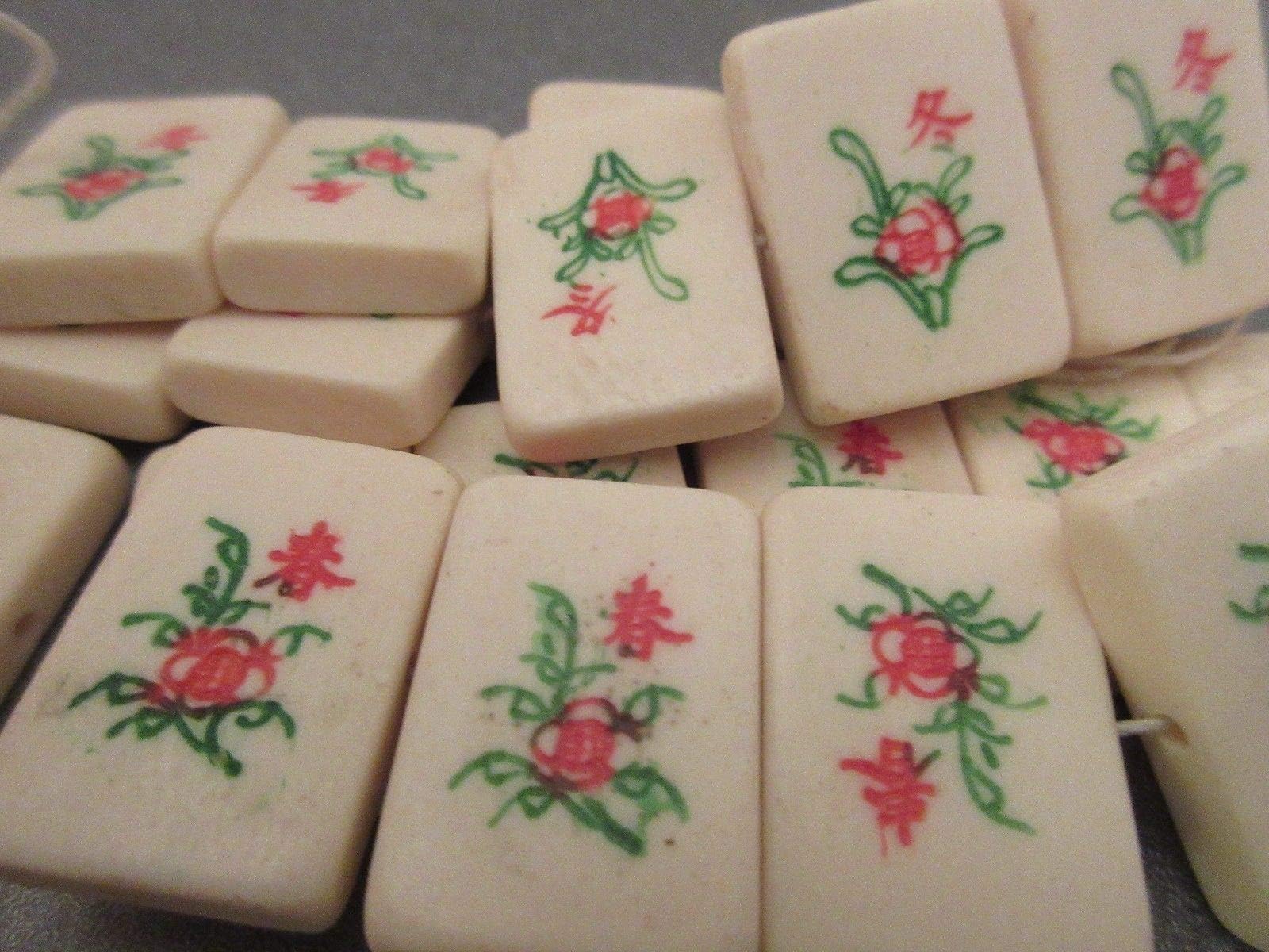 Camel Bone Mahjong Tiles Beads Side Drilled 10pcs #ID-843