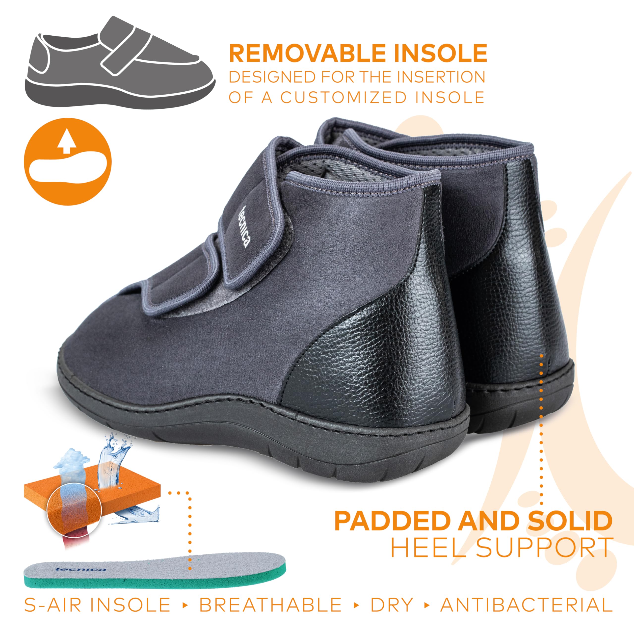 EXTRO STYLE - Scarpe Ortopediche Protettive Tecnica 1, per Riabilitazione e Recupero delle Funzioni del Piede, Tomaia in Microfibra e Suola Antiscivolo, Plantare Estraibile, Grigio