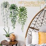 Artificial Hanging Plants 3Pcs Potted Greenery Decor - Grey Eucalyptus Mandala Snow Pea Vine in Pot Plants for Office Farmhouse Home Indoor Outdoor Decor(2 Greens+1 Greying White)