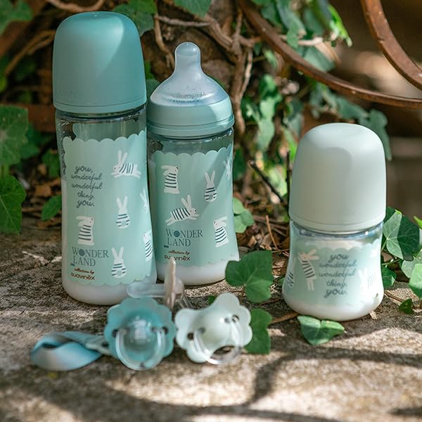Suavinex, Biberón de 360 ml, con Tetina Fisiológica SX Pro de Silicona, con válvula Anticólico, de Flujo Denso (L), para Líquidos Densos, Apto Papillas Líquidas. Bebés +6 Meses. Wonder, Verde - 2