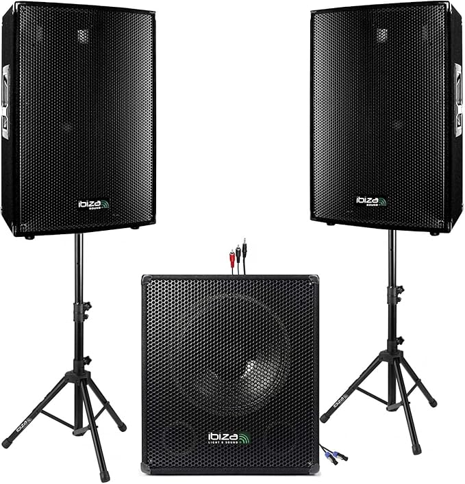 Ibiza Sound - Pack Sono DJ Ibiza Sound 2200W + Pieds + CÂBLES Enceintes + CÄBLE PC Offert - PA Mix DJ