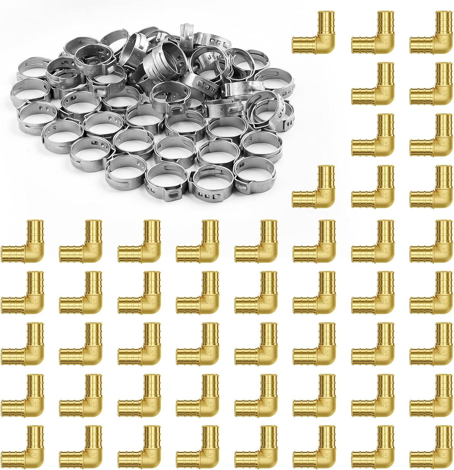 VEVOR Pipe Fittings, 1/2" 50PCS Brass Pipe Fittings, Clamp-style Elbows Pipe Connector Brass Air Fittings, Heavy Duty Plumbing Fittings Tube Adapter for Heating/Shower Systems, Outdoor Water Pipes