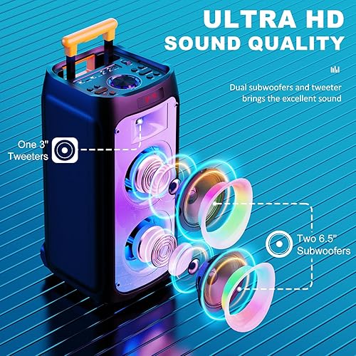 Miniatura 2 de Máquina de karaoke con 2 micrófonos inalámbricos, gran altavoz Bluetooth para fiestas con 500 W de potencia máxima para adultos, sistema PA con