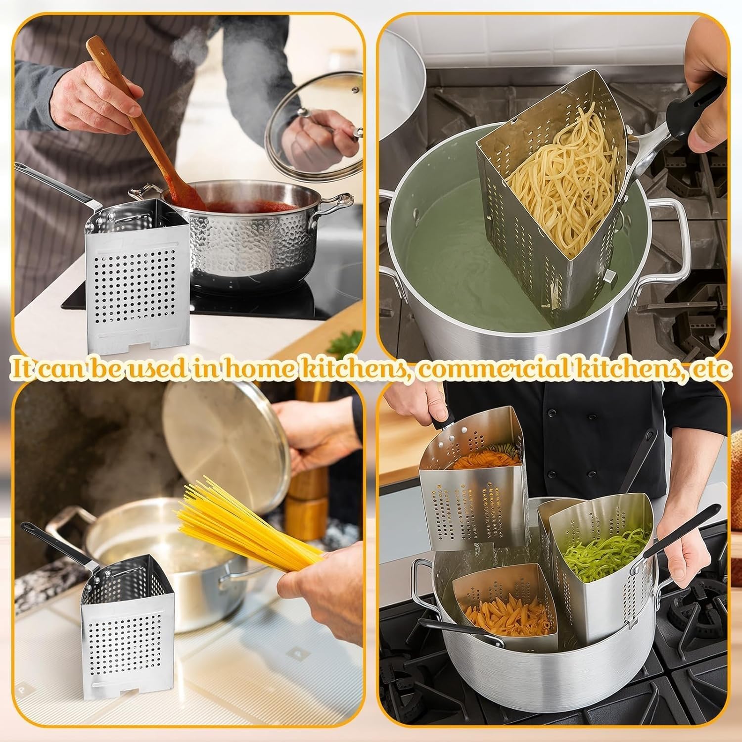 5 Qt Pasta-Siebkorb Aus Edelstahl Mit PVC-Griffen, Ideal For Kochen Von Nudeln, Blanchieren Von Gemüse Und Meeresfrüchten