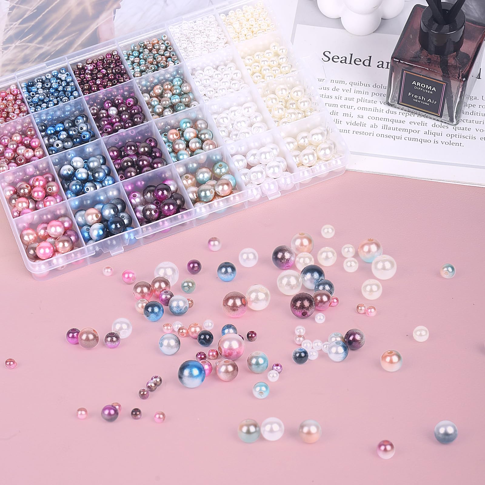 1680 Perline Per Gioielli Fai Da Te – 6 Mm, 24 Colori, Foro 1,7 Mm, In Scatola Con Cordino Bianco, Per Collane, Bracciali, Orecchini