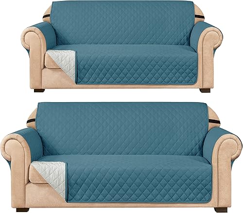 SUBRTEX Juego de funda de sofá incluye fundas de sofá y sofá biplaza, protector reversible de muebles de primera calidad con correas elásticas para