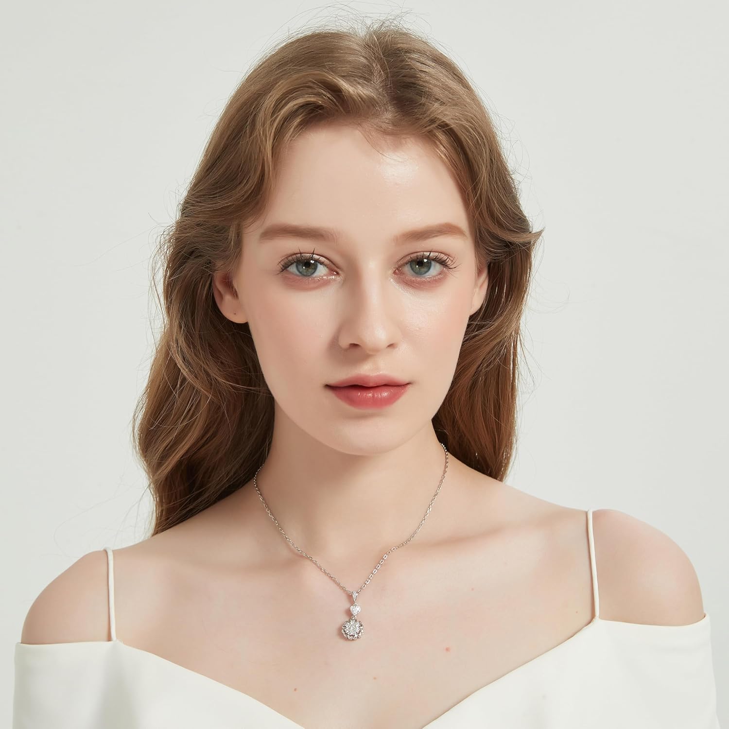 THELANDA Genuine Moissanite Sterling Silver Heart and Flower Pendant Necklace, Adjustable 18-20 Inch Chain with Lobster Clasp, Elegant Jewelry Gift for Women - Image 6