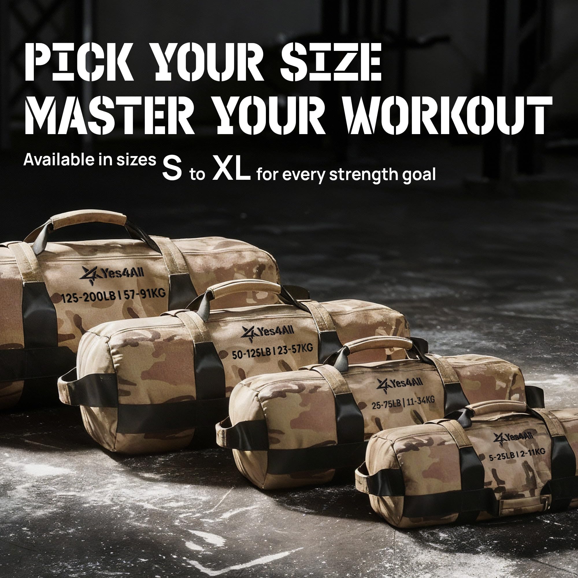 Yes4All Sandbag Regolabile per attività Fisica e Fitness con 7 Maniglie - Power Bag per allenamenti di Corsa, Core Bag per Molti allenamenti Esercizio Funzionali, e Forza 2-90kg