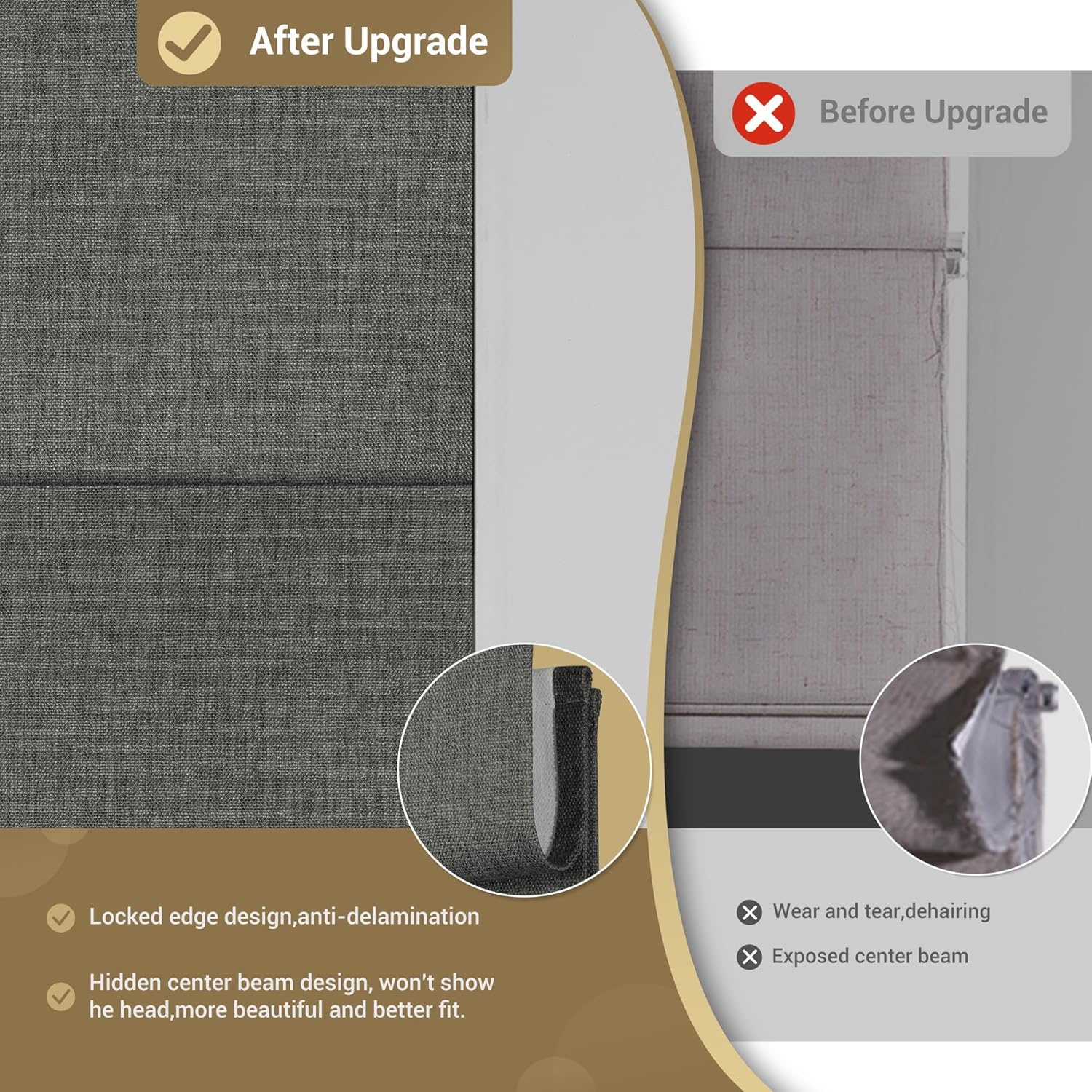 Top Down Bottom Up Roman Shades for Window,Cordless Blackout Room Darkening Fabric Roman Shades,Thermal Insulation Custom Blinds for Living Room Loft,Gray,Customizable