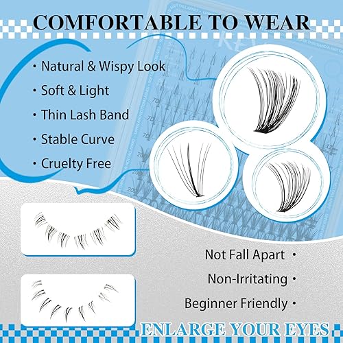 Miniatura 5 de KevKev 72 racimos de pestañas, extensiones de pestañas en racimo para bricolaje, banda suave y fina con espejo giratorio de 360 grados para uso de