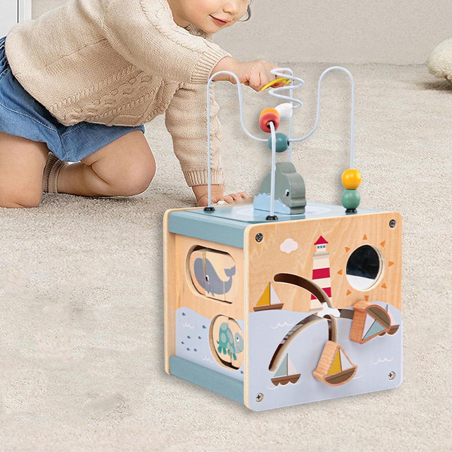 Classic Bead Maze Activity Cube Toys Wooden Educational Toy Bead Maze for