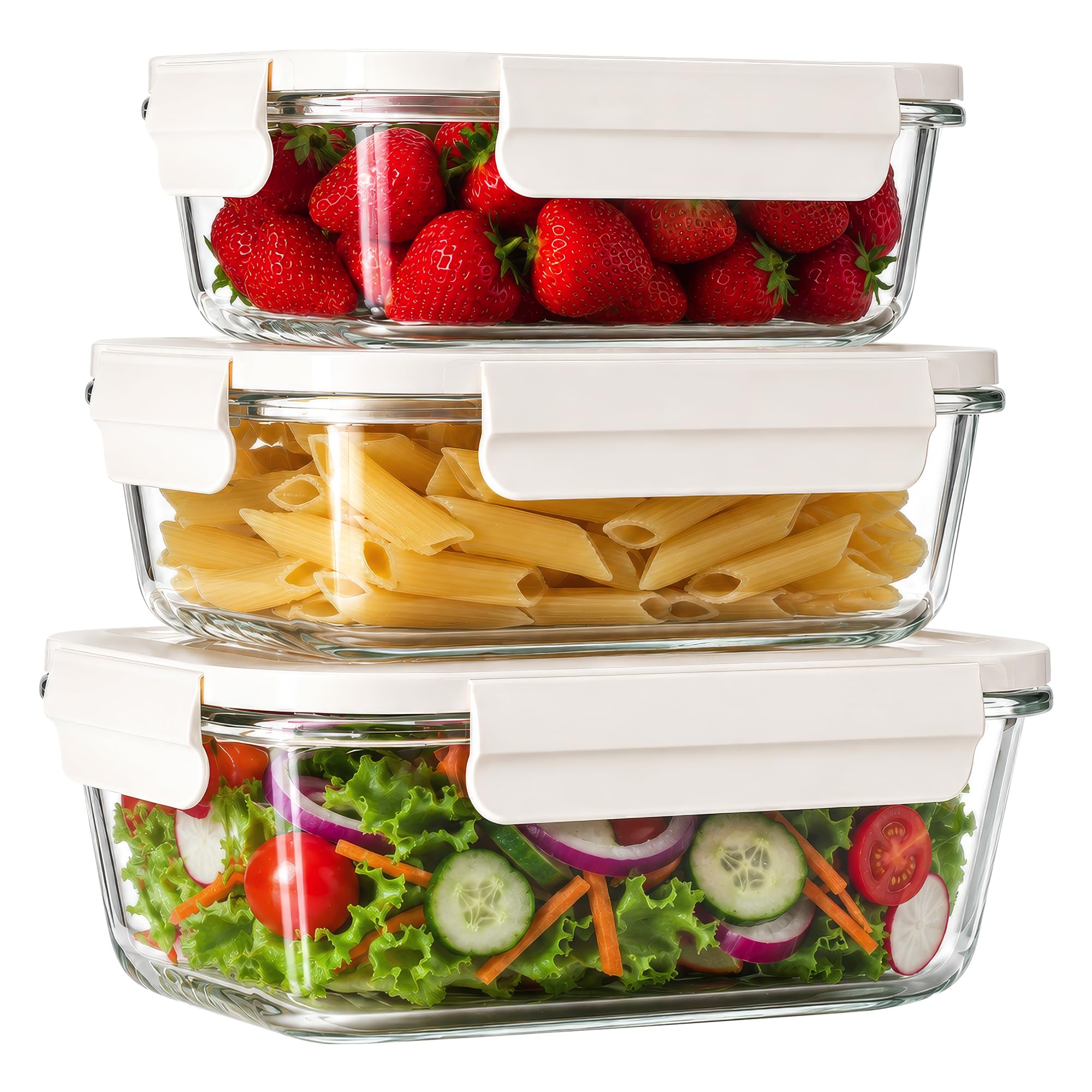 3 Stück Vakuumversiegelungsbehälter für Lebensmittelaufbewahrung, BPA Frei Luftdicht Glas Frischhaltedosen Set, Auslaufsichere Kleine, Mittlere & Große Luftdichte Behälter für Lebensmittel für