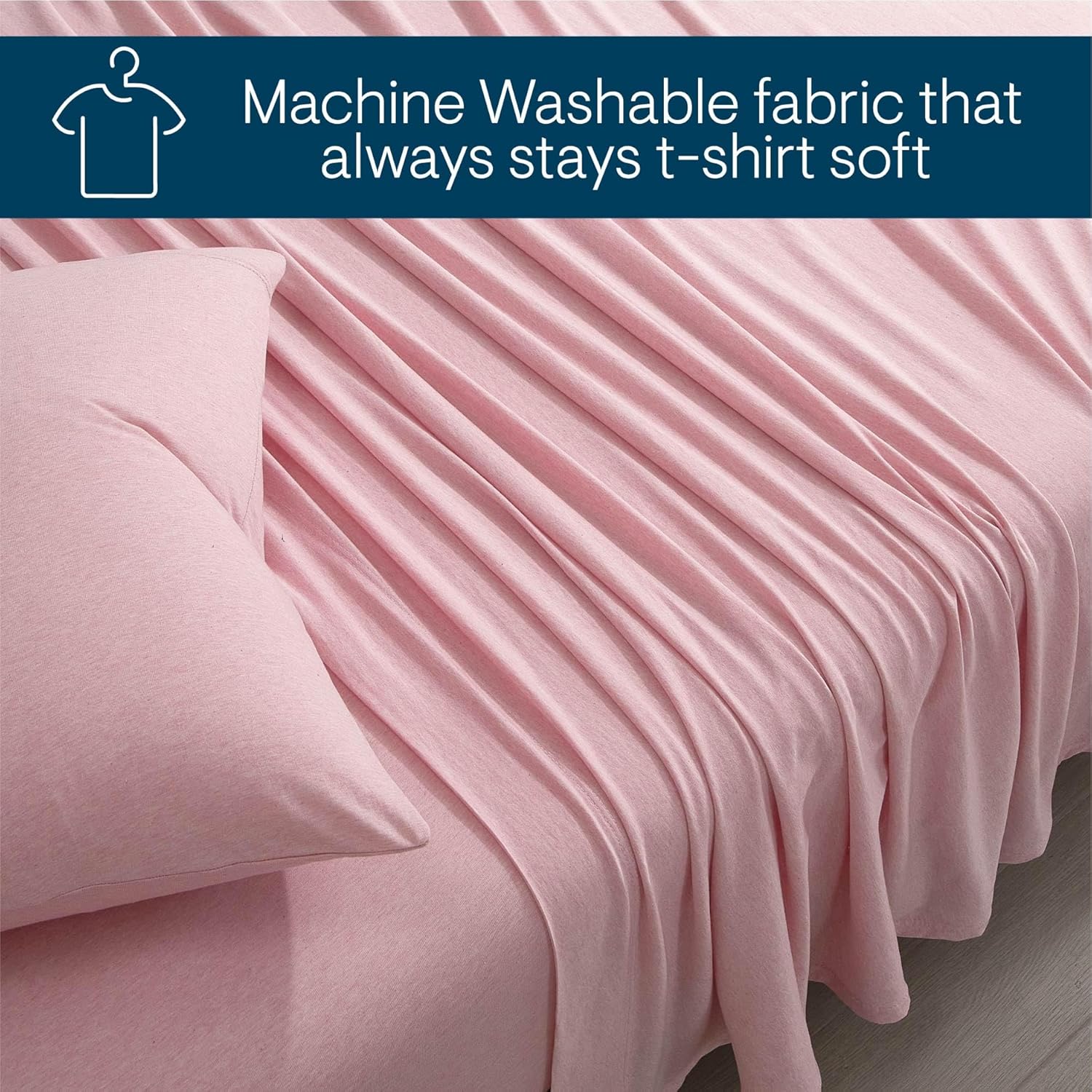 Aeropostale Super Soft Jersey Knit Sheet Set, 3 Piece Bed Sheets, Cotton Rich Jersey Sheets, Fits Mattresses up to 17” Deep, Twin Size, Heathered Pink - Image 4