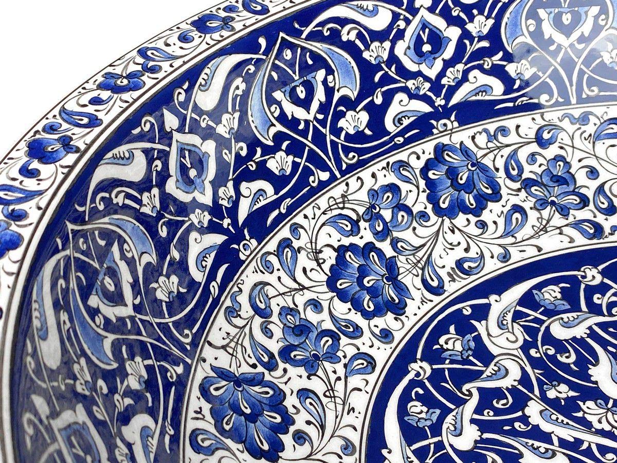Cerames Lavabo de cerámica Iznik Zuhal - Lavabo turco moderno de cerámica para cuarto de baño, aseo, aseo de invitados, restaurante y hotel | Lavamanos sobre encimera y empotrado redondo 48 x 13 cm