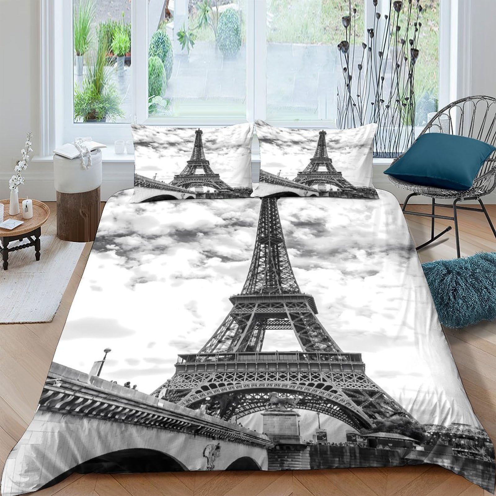 Ctjqhvkz Style-2 3D Printed Eiffel Tower Fitted Sheet Microfiber Soft Breathable Paris Landmark Bed Sheet For Bedroom Dorm Decor Single（135X200cm）