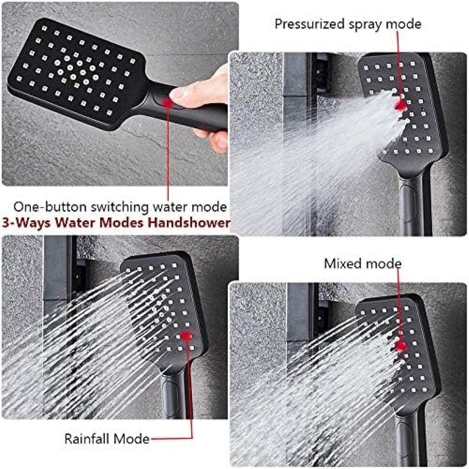 Black Shower Faucet Sets Wall Mounted Shower Suit Bath Shower Kits Rainfall Shower Head Brass Mixer Valve Handshower