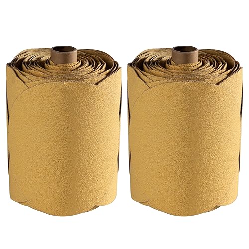 Miniatura 10 de 100 discos de lija PSA dorados de 6 pulgadas, grano 60, papel de lija autoadhesivo para lijadora DA para pintura automotriz, pintura de automóvil