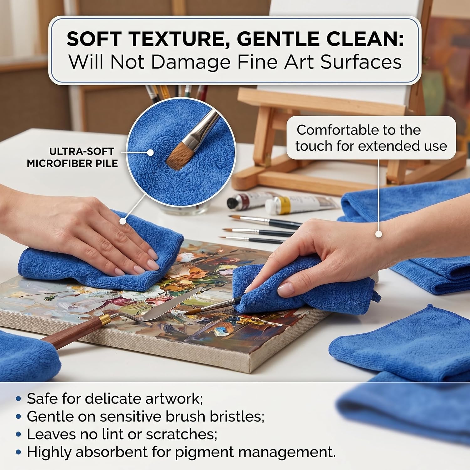 Paint Rags 4pcs, Absorbent Cotton Rags 9.84x9.84in Blue for Cleaning