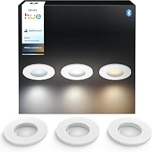 Philips Hue White Ambiance Adore recessed spotlights 3-Pack, dimmable Bathroom Lights for Hue Lighting System with Warm- to coolwhite Light, Intelligent Light Control via Voice and app, White