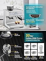Vista 6 de Gevi Máquina de café expreso de 20 barras con molinillo y varita de vapor, todo en uno, máquina de café expreso y máquina de café expreso