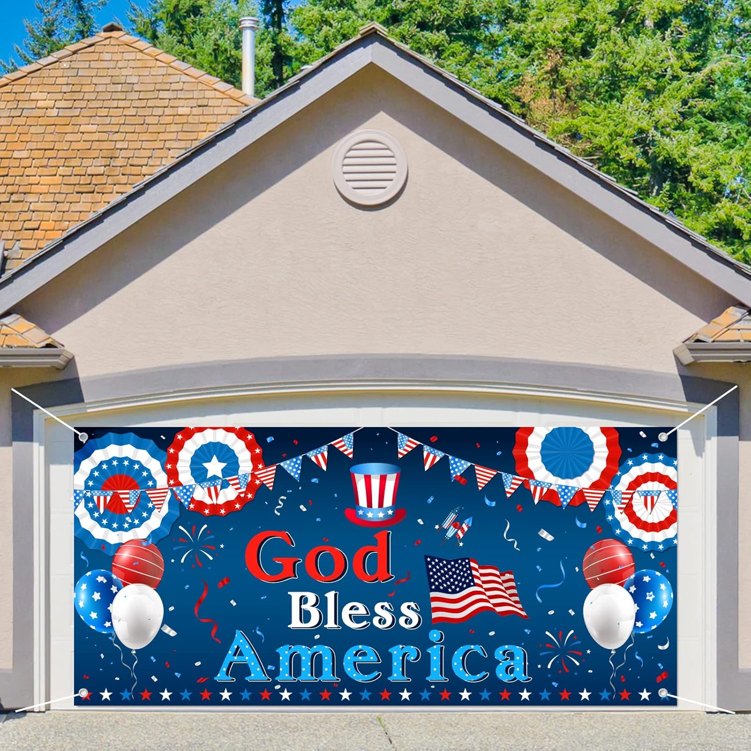 Amazon.com : Whaline Patriotic Garage Door Banner God Bless America Garage Door Cover 6x13Ft 4th